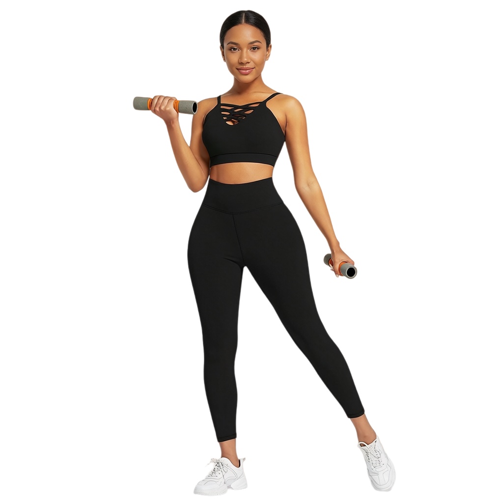 Yoga Of Fitness - ชุดโยคะฟิตเนสสำหรับผู้หญิง 3 ชิ้น - ชุดออกกำลังกายแขนยาว เสื้อฮู้ดครอป